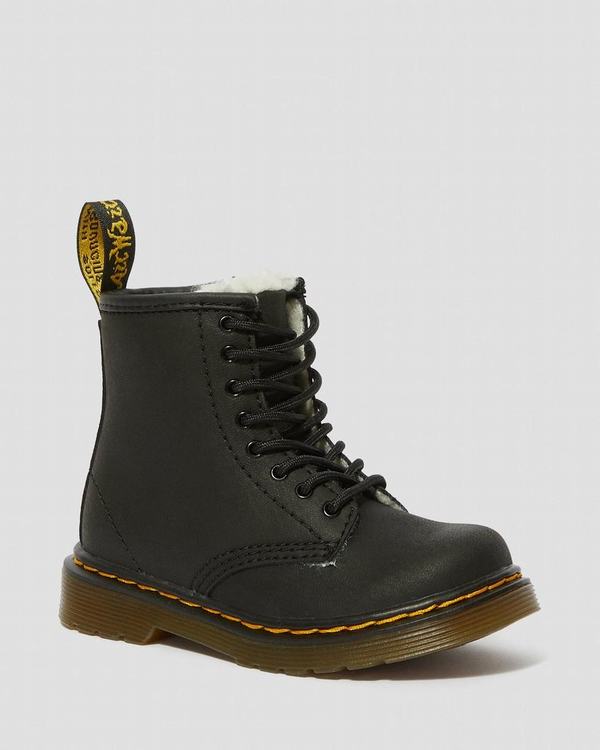 Dr Martens Dětské Kotníkové Boty Toddler Fur-lined 1460 Serena Černé, CZ-468295